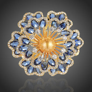 brošňa luxusná modrozlaty kvet s perkou 
