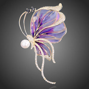 Brošňa luxusná motýľ s pravou perlou Fenomenita