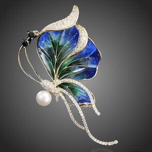 Brošňa luxusná motýl s pravou perlou Belenue