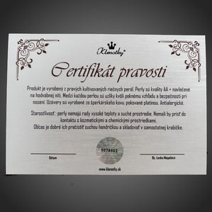 Certifikát pravosti k perlám pod 50 eur