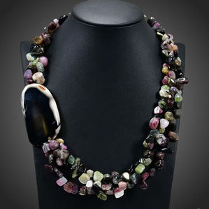 Náhrdelník prírodný turmalín s achátom