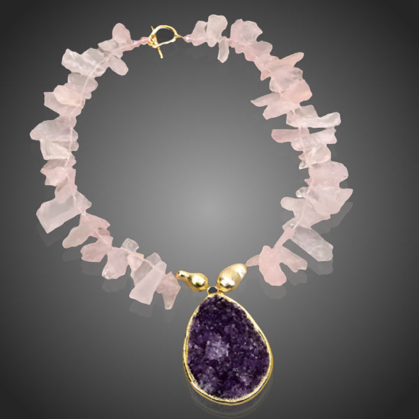 Náhrdelník s ametystom a ruženínom