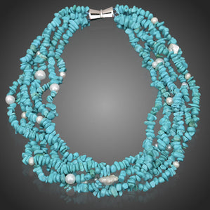 Náhrdelník modrý tyrkys s perlami