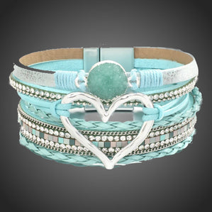 Náramok kožený so srdcom  modrý AmoreMia