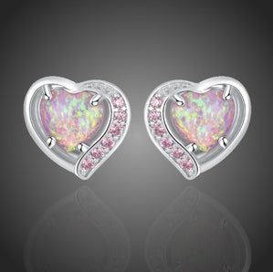 náušnice srdcia s ružovým opálom