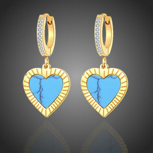Náušnice srdcia z chirurgickej ocele Tyrkys Gold