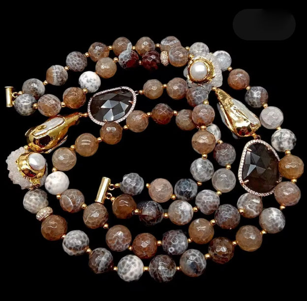 Náhrdelník ohnivý achát s kremeňom