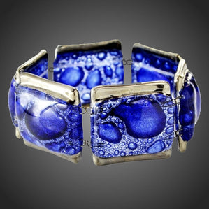 originálny náramok zo skla modry bublinkový s platinou skladaný