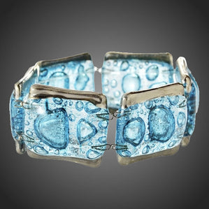 originálny náramok zo skla tyrkysovy bublinkovy s platinou skladaný