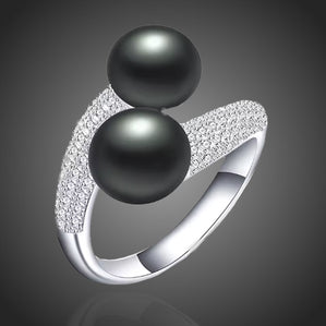 Prsteň s čiernou riečnou perlou Duo Genevia