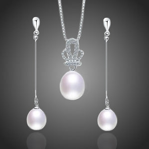 Set s bielymi riečnymi perlami Almondina