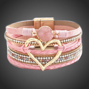 Náramok kožený so srdcom ružový AmoreMia