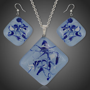 originálny set modré maľované sklo